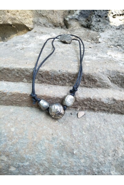 Alphabey's Brass Silver Oxidised Cotton Knot Necklace for Men & Women